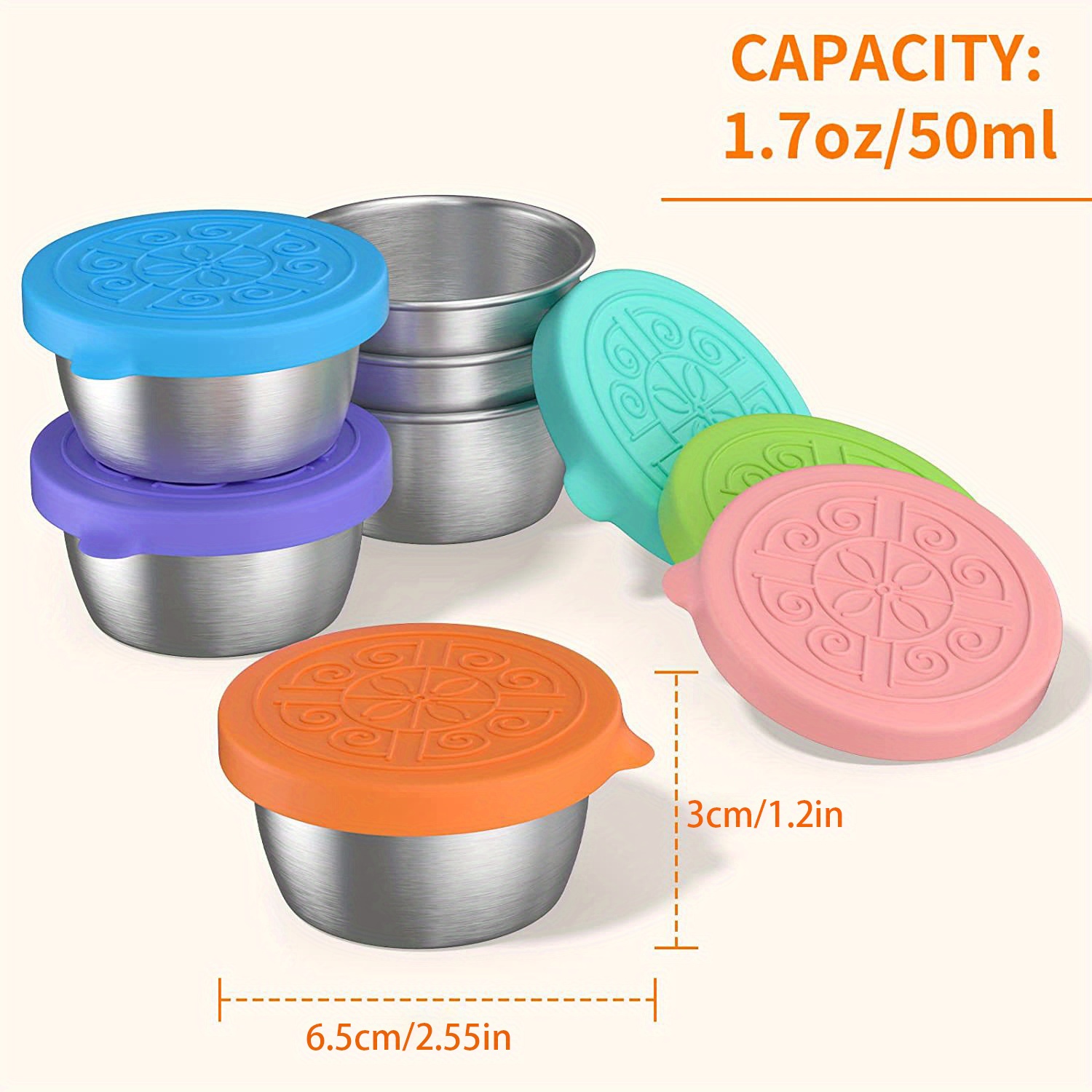 6pcs Stainless Steel Dressing Containers With Lids Reusable Reusable Sauce  Cup Salad Condiment Containers Food Storage Box - AliExpress
