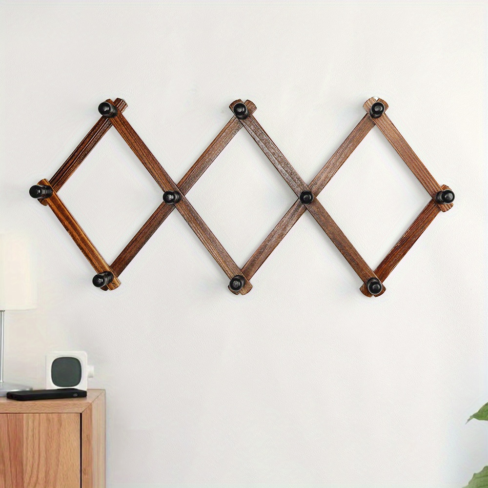 1pc Expandable Wooden Coat Rack, 10 Hooks Wall Hat Jackets Hanger Wall  Mounted Vintage Clothes Rack Organizer For Living Room, Bedroom