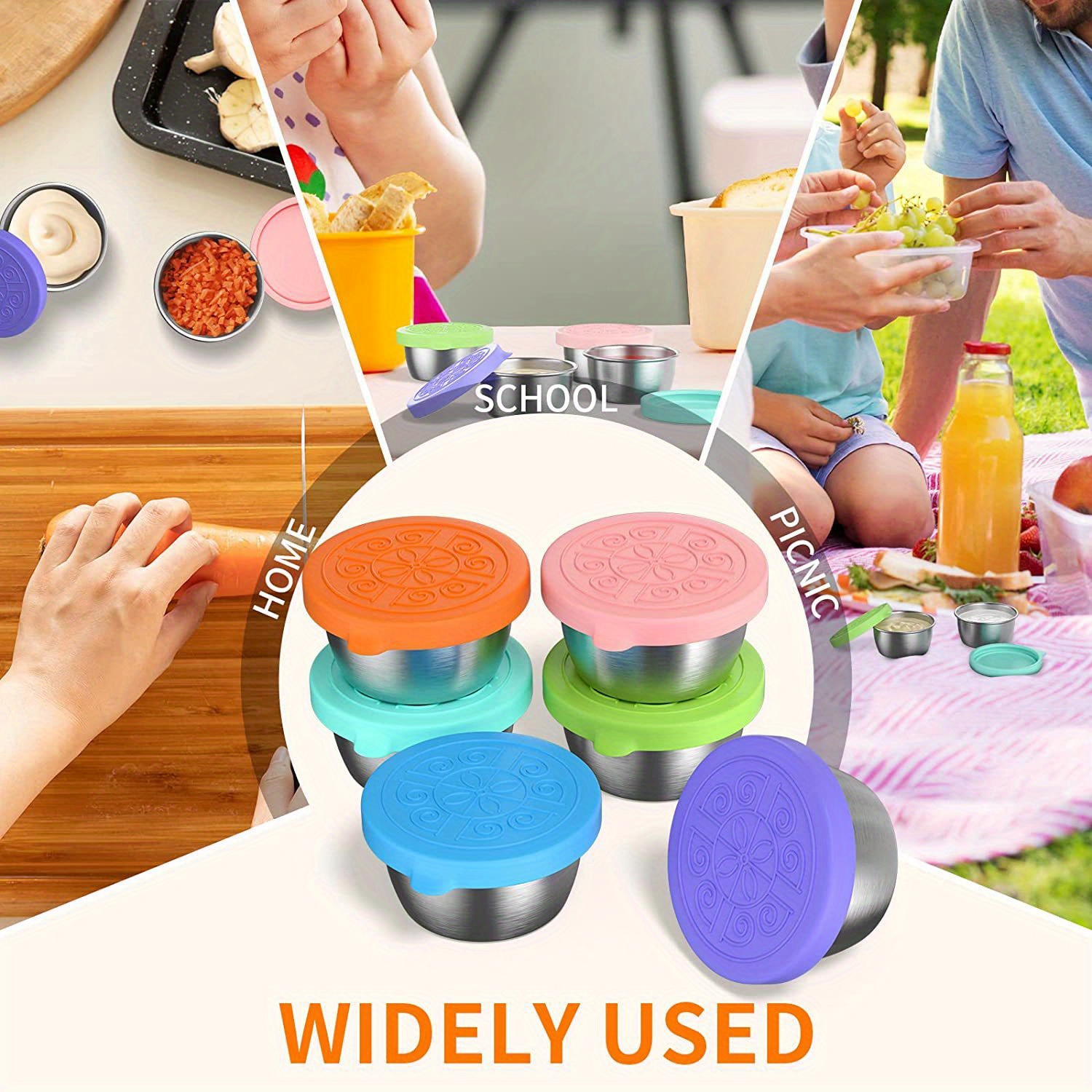 6Pcs Salad Dressing Container Stainless Steel Small Condiment Containers  with Silicone Lids Kitchen Accessories Leak Proof - AliExpress