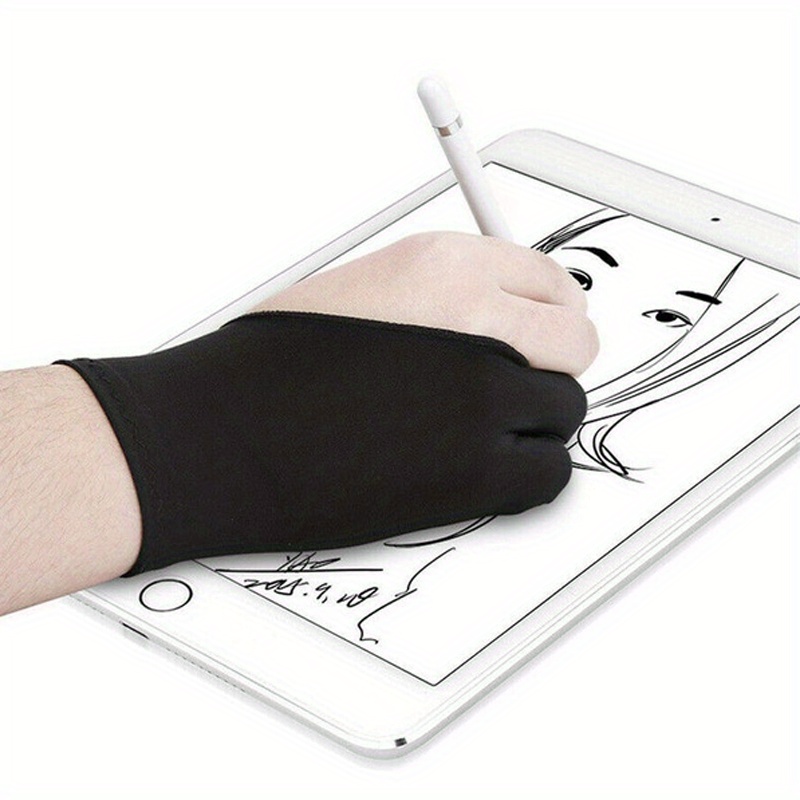 1pc Professional Artist Drawing Gloves Black Two Finger Anti Fouling Glove for Graphic Tablet Light Pad,Temu