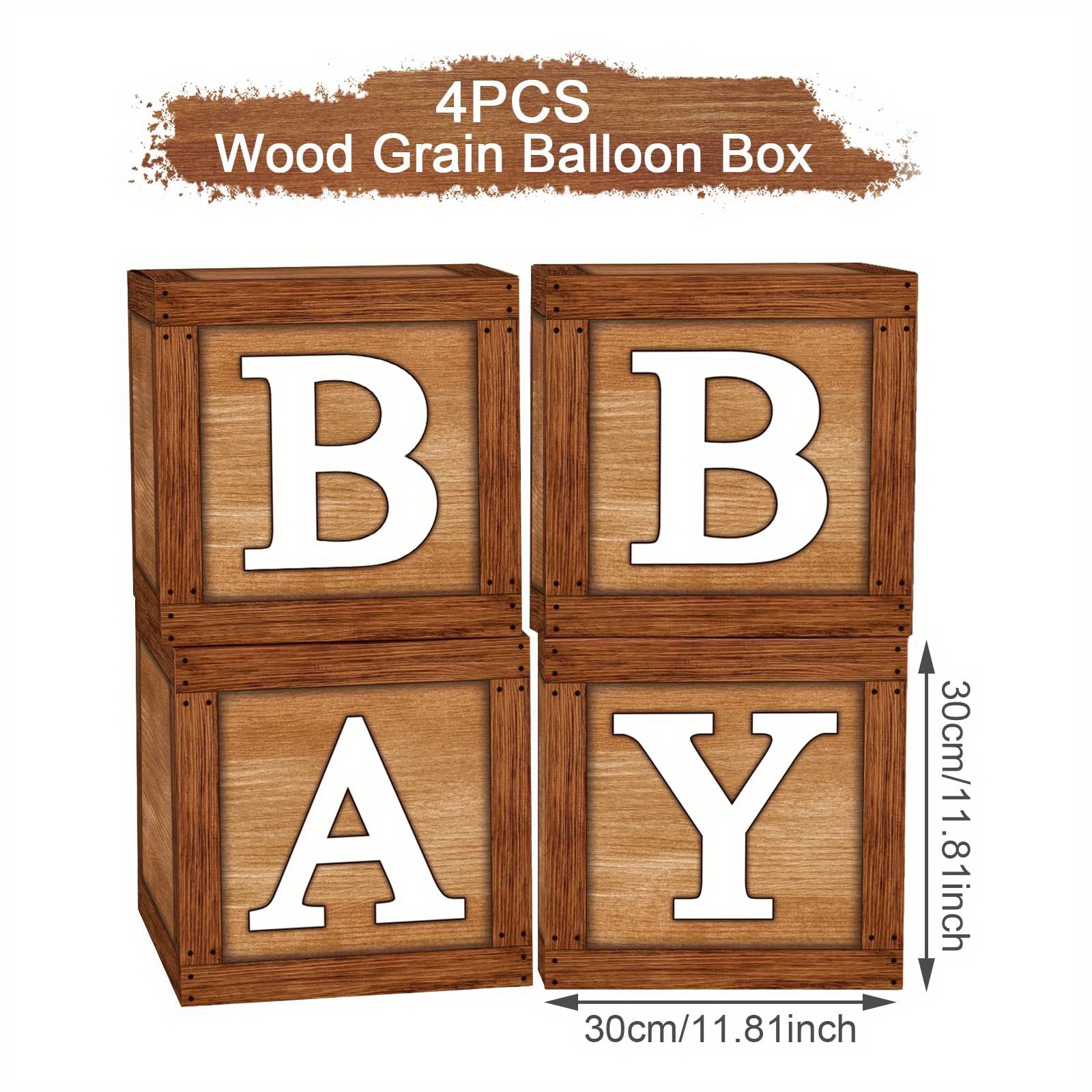 4pcs, Woodland Baby Shower Decorations - 4pcs, Wood Grain Blocks with  Printed BABY ONE Letters - Perfect for Centerpieces and Party Boxes - Ideal  for