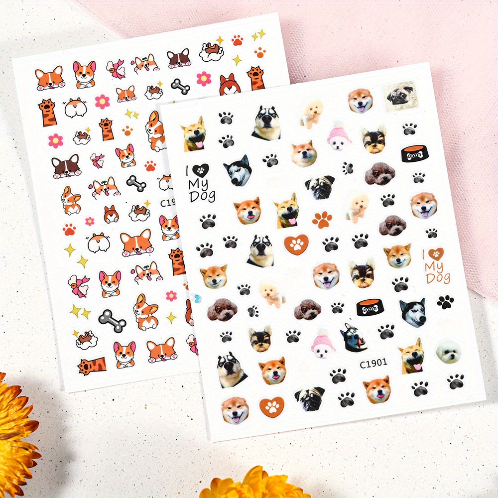 New Cute Cartoon Pet Nail Stickers. Silly Husky Cute Corgi Sweet Cat ...