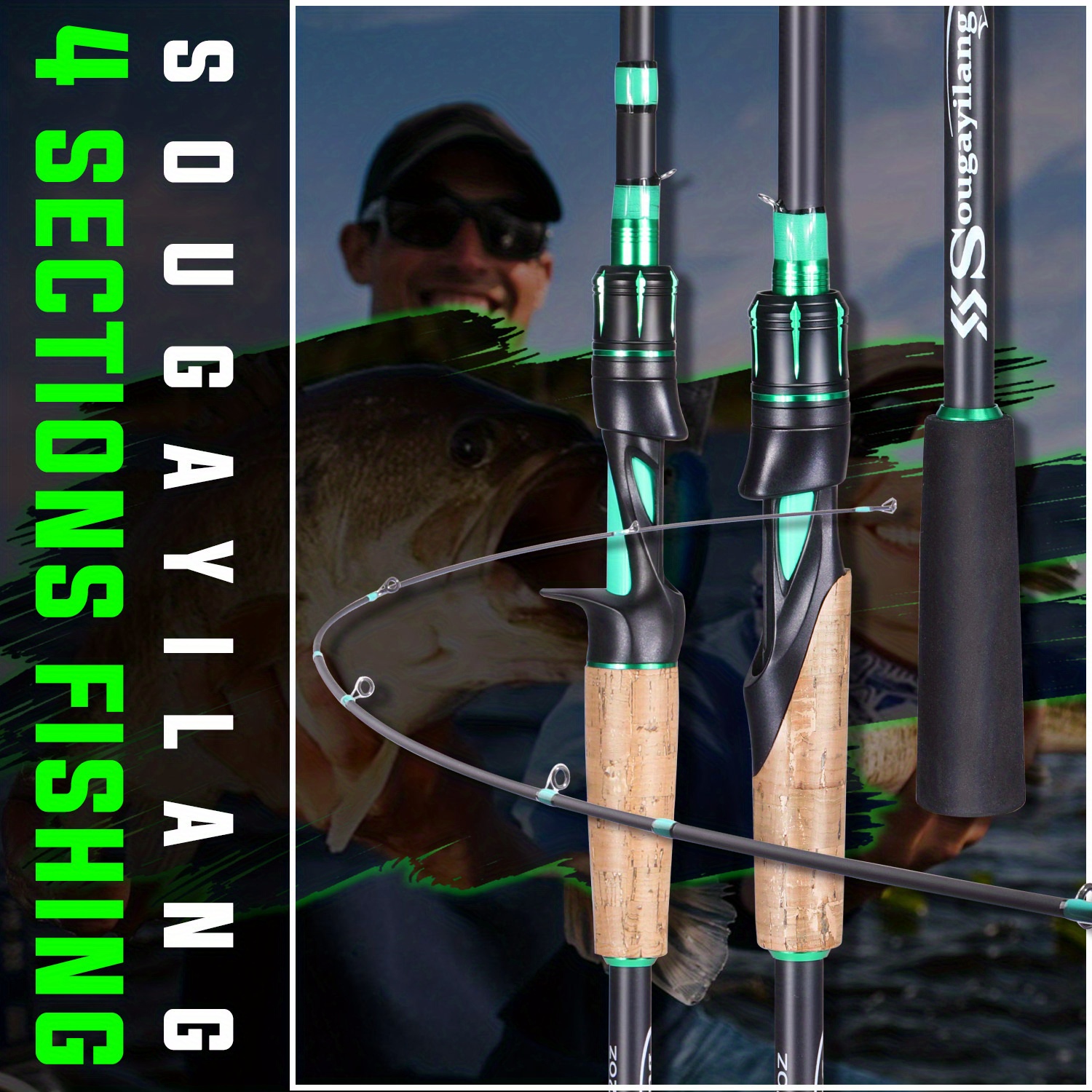 Sougayilang 4 Sections Fishing Rod: Eva Cork Handle Bass - Temu