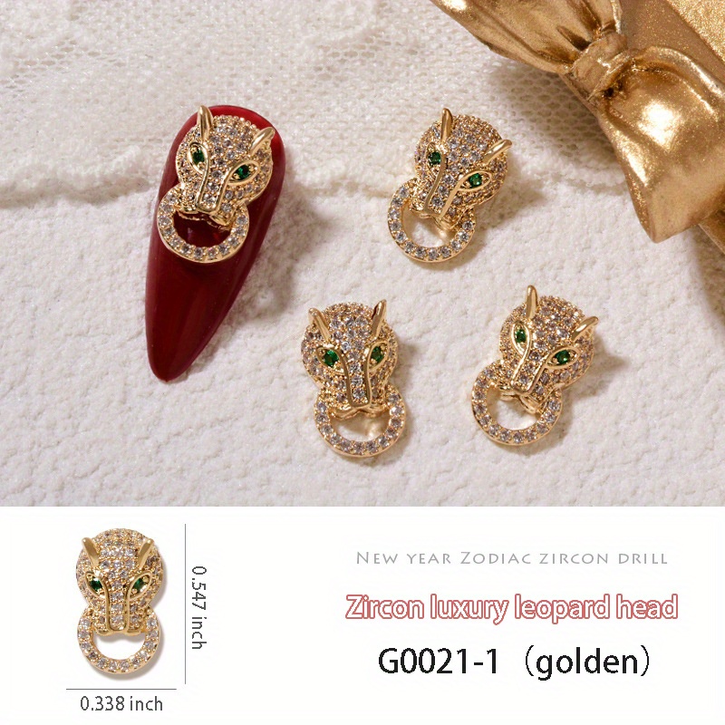 Silver Leopard Head Shaped Nail 3D Charms 