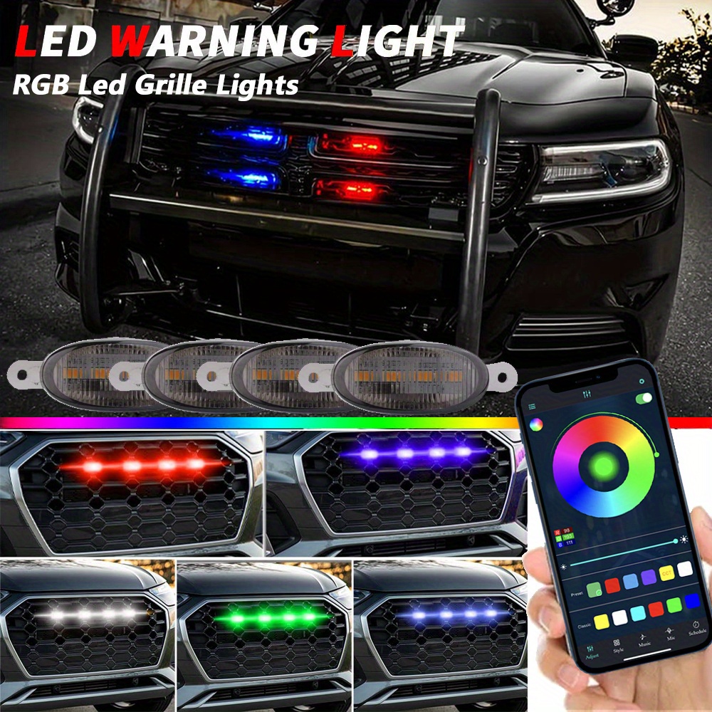 Led Grille Lights For Trucks Rgb Color 4 Pods Front Grill Light Smartphone App Control Music