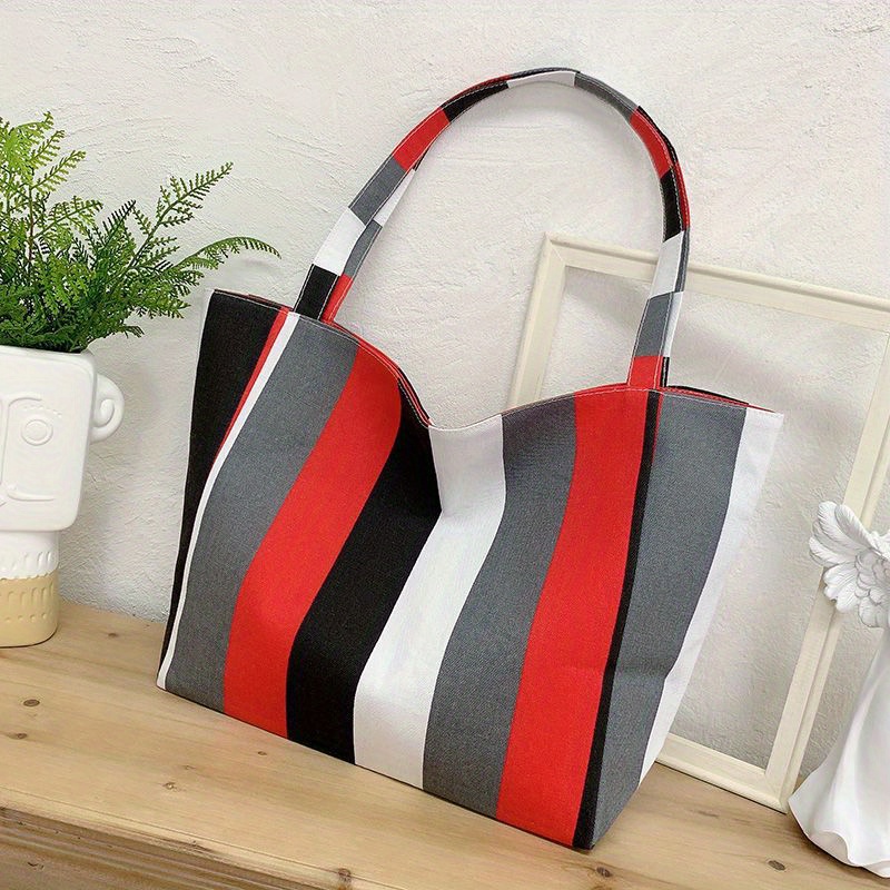 New Fashion Striped Contrast Color Handbag Large Capacity Canvas Tote Bag