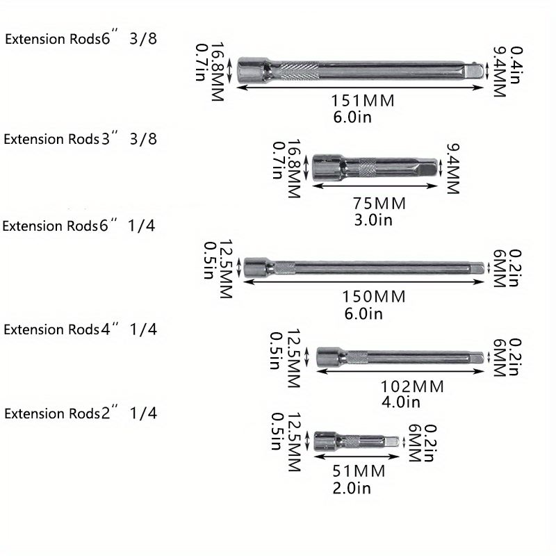 1/4 3/8 1/2 Socket Ratchet Wrench Extension Bar Long Bar Temu