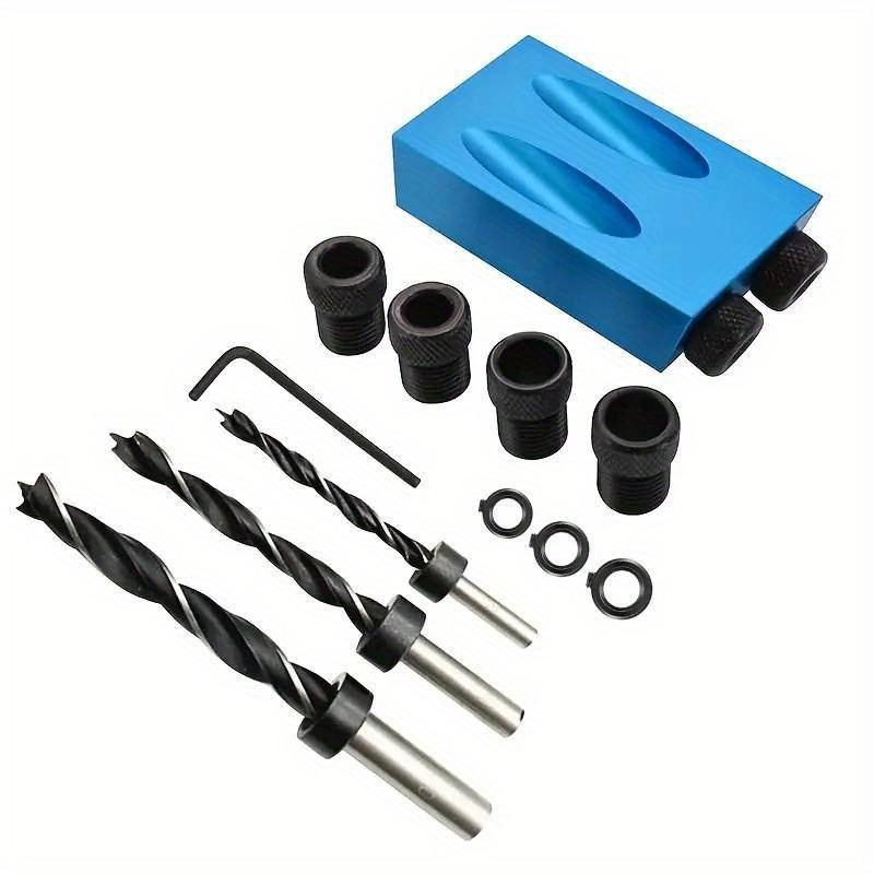 Walmeck 15pcs Pocket Hole Jig Kit 8mm 10mm 15 Degree Angle Drill Guide  Woodwoorking Tool Inclined Hole Jig Hole Puncher Locator Jig Drill Bit