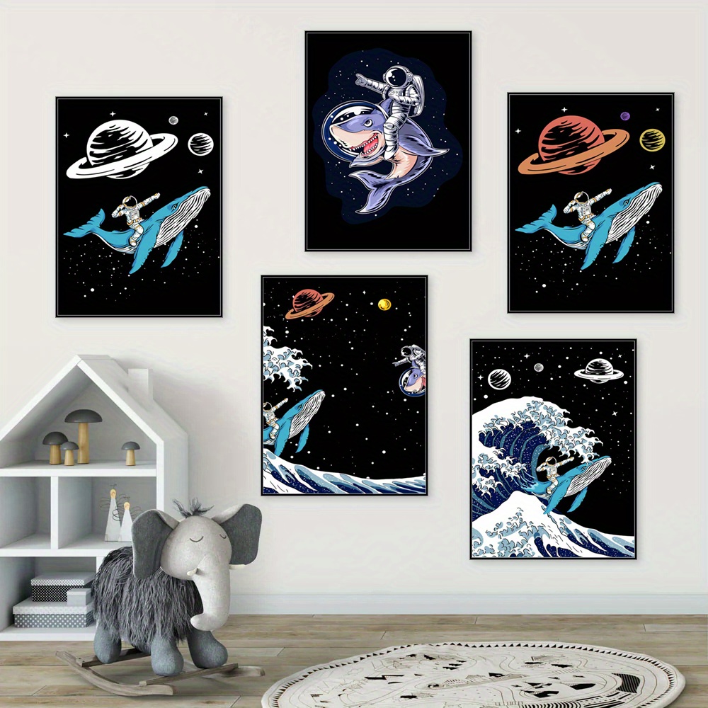 Space Astronaut Jellyfish Cartoon Wall Art Surrealism Canvas - Temu