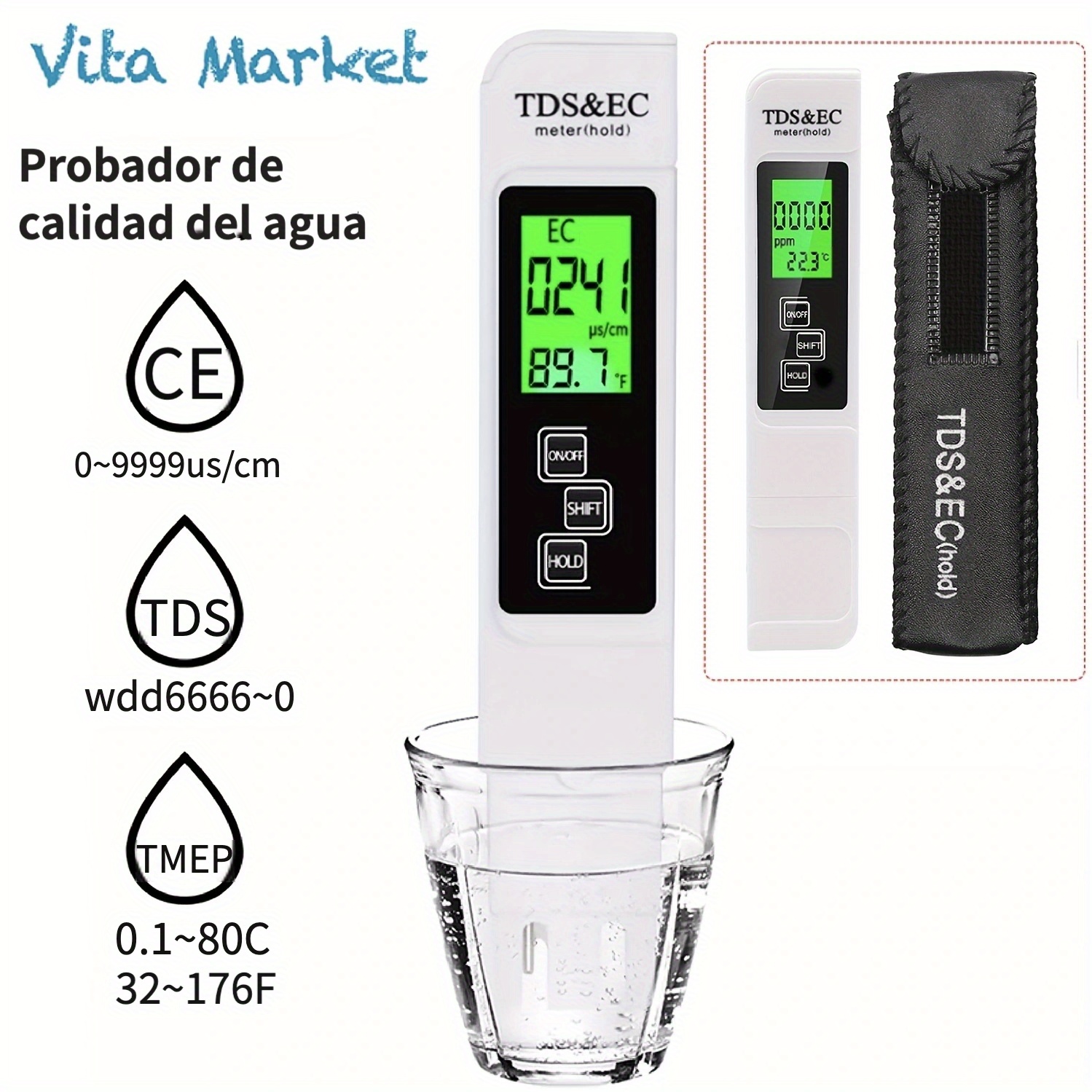 Comprar Probador de Agua Digital 4en1 SALT EC SG. Pluma de prueba de  calidad del agua de alta precisión del medidor de temperatura