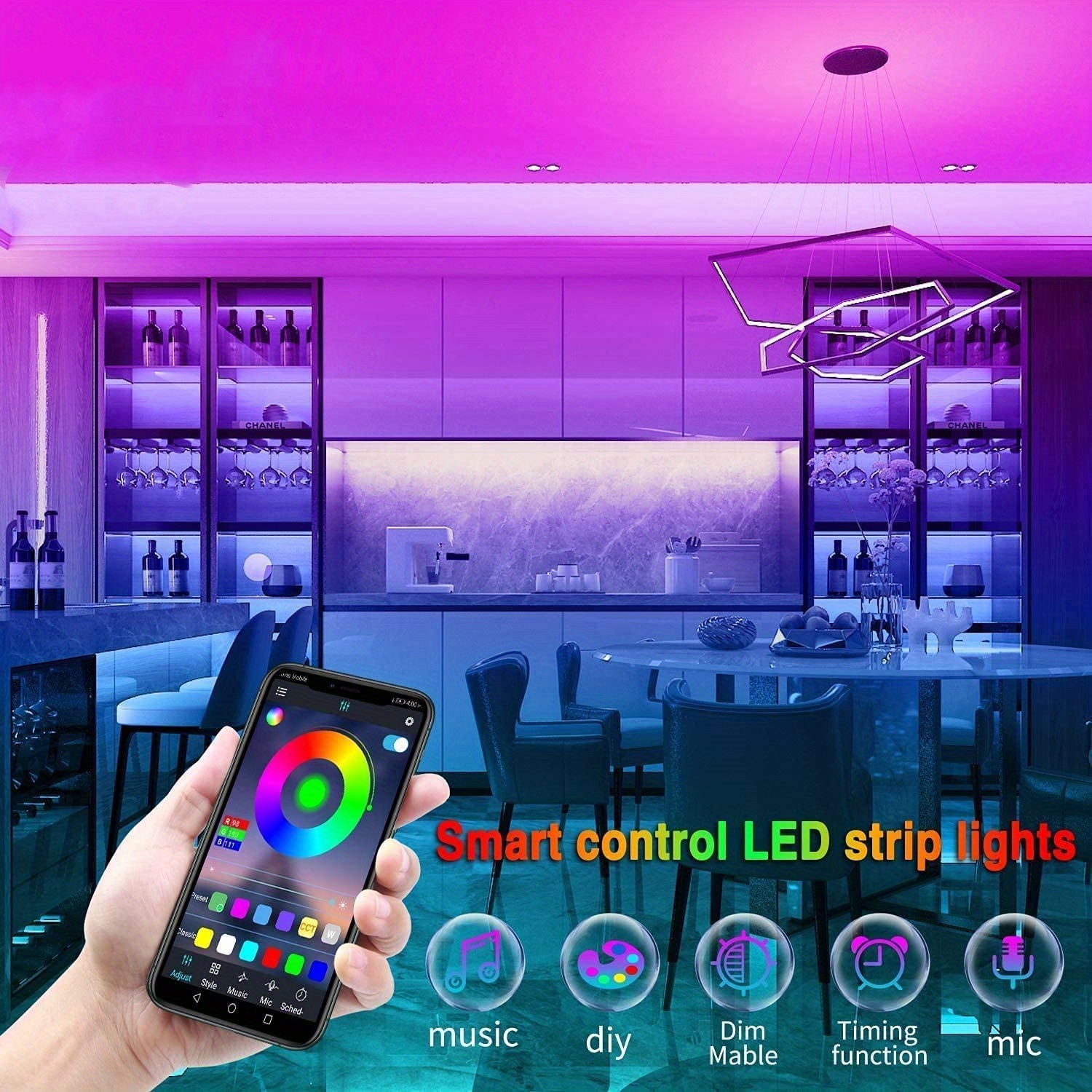 Rgb 5050 Led Strip Light App Control 5v Usb Led Tape Temu Australia