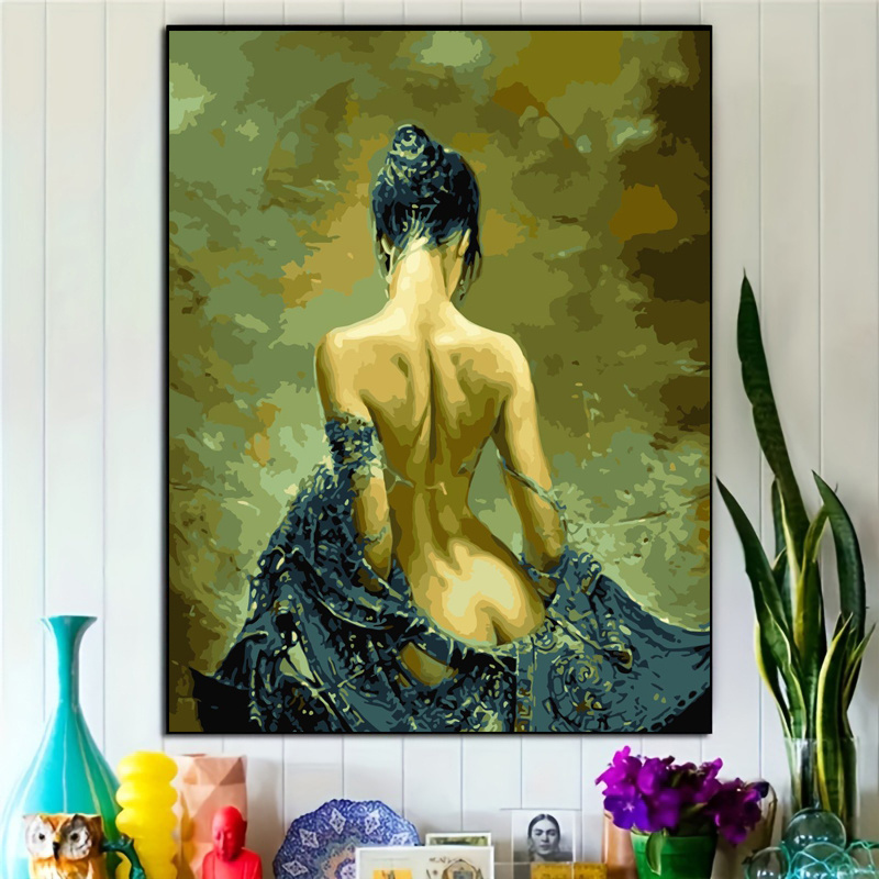 Woman Showing Back Acrylic Painting Set Decorative Painting DIY Digital Oil Painting Coloring