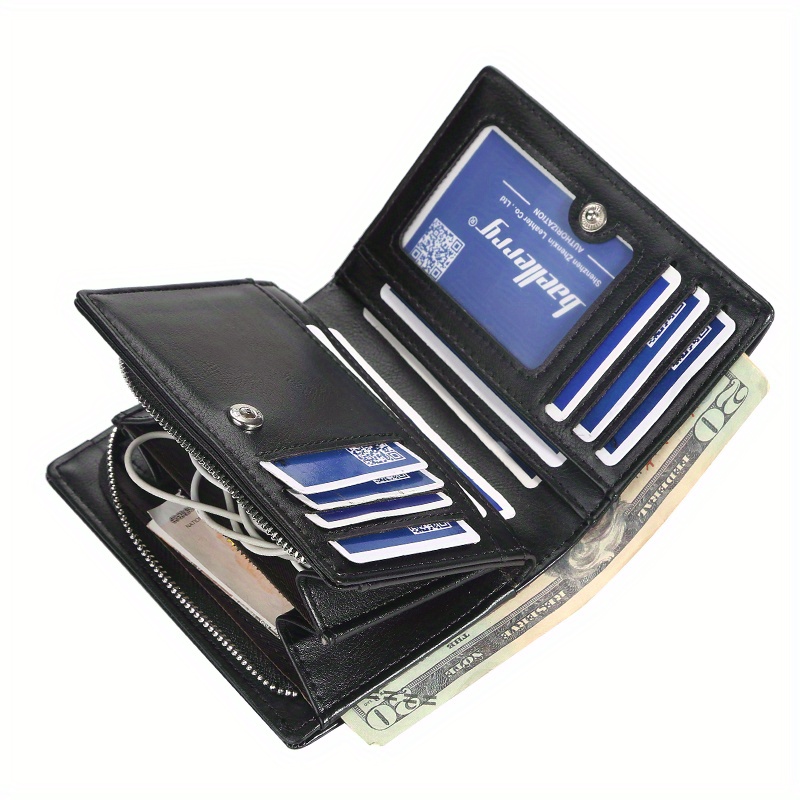 Baellerry, Billetera corta retro de negocios para hombres, con múltiples ranuras para tarjetas, cierre de cremallera y hebilla de cuero PU, Ideal para tarjetas bancarias, sólido en color oscuro para un toque de estilo y funcionalidad