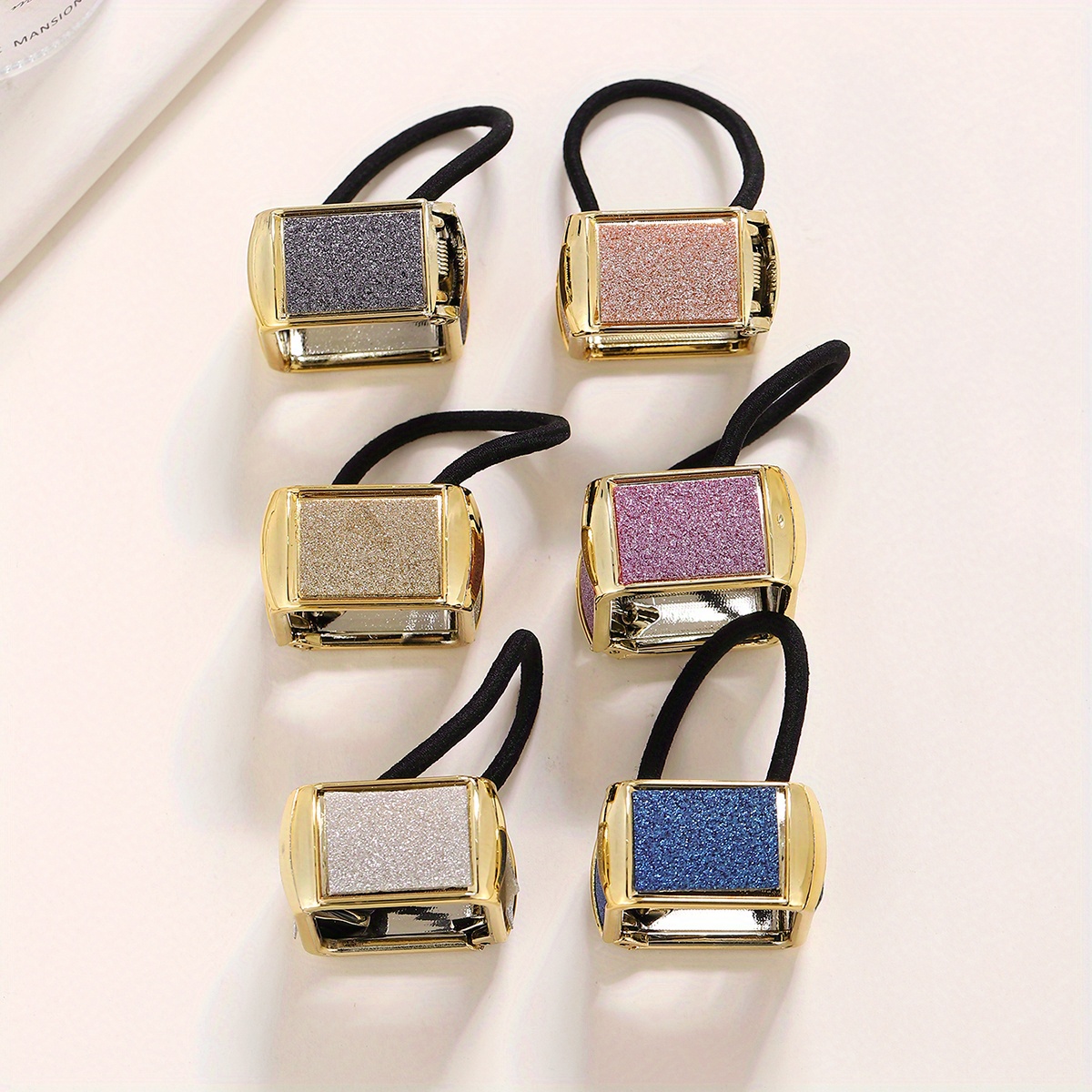 Square Glitter Ponytail Hair Tie Buckle Rubber Band Hair Tie