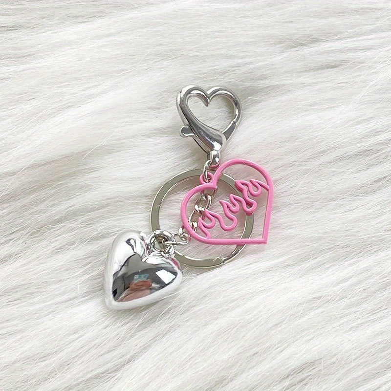 Heart On Heart bag Charm keychain fob Clip on purse Pink Y2K Style New PVC