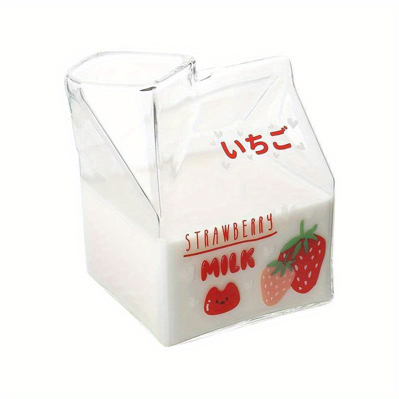 Kawaii Glass Milk Carton Cup Clear Cute Milk Cup Mini Creamer Pitcher  Container Microwavable 12 Oz, 1Pcs(Peach)