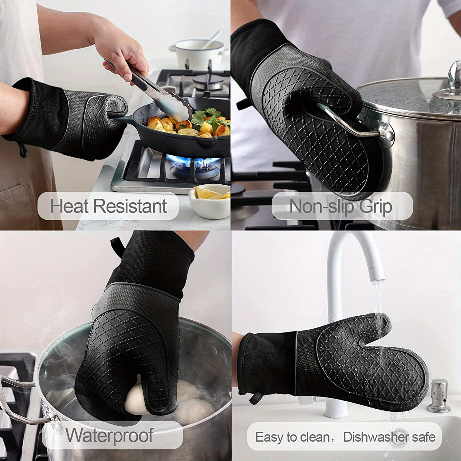 Home Oven Mitts, Silicone Oven Mitts Heat Resistant 600f, Oven Mitt Set  Soft Lining Good Grip, Oven Gloves, Aqua Sky - Temu