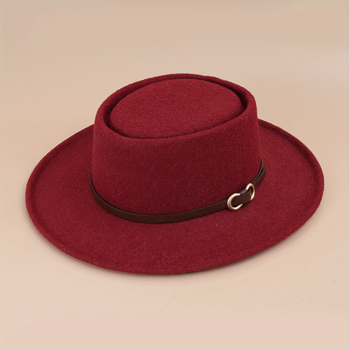 Buckle Flat Top Hat Wide Brim Sunshade Woolen Jazz Hat