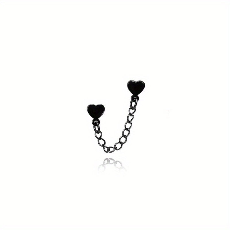 Image of 1/3pcs Love Heart Stud Earrings With Chain Double Ear Hole Piercing Cartilage Earring Tragus Helix Stainless Steel Unisex Fashion Jewelry
