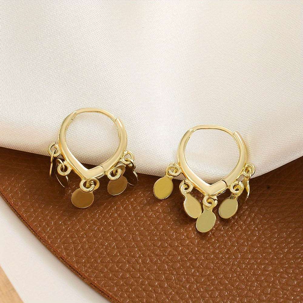 Kc Golden Plated Golden Disc Pendant Hoop Earrings | Delicate Female Jewelry Daily