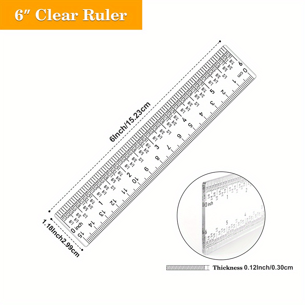 Zero-Centering Plastic Ruler 12 Inch Clear Acrylic Ruler Measuring Scale  Tools For No More Counting Tick Marks Crafting Tools