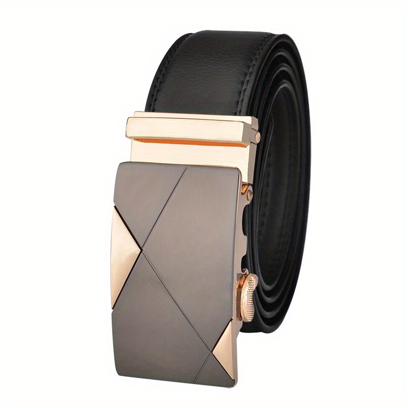 Men Leather Belt Metal Automatic Buckle Brand Luxury Belts for Men Famous Work Business Black PU Strap,90