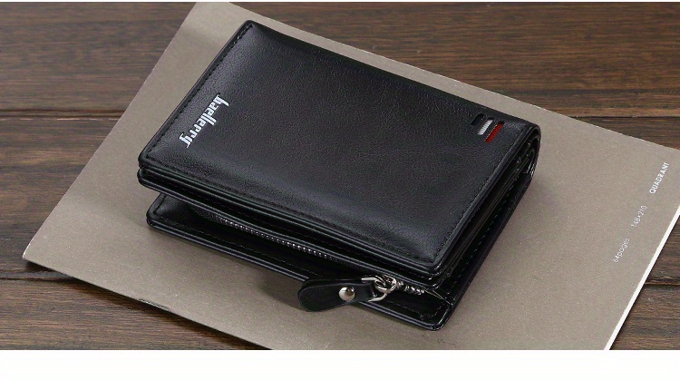 Baellerry, Billetera corta retro de negocios para hombres, con múltiples ranuras para tarjetas, cierre de cremallera y hebilla de cuero PU, Ideal para tarjetas bancarias, sólido en color oscuro para un toque de estilo y funcionalidad