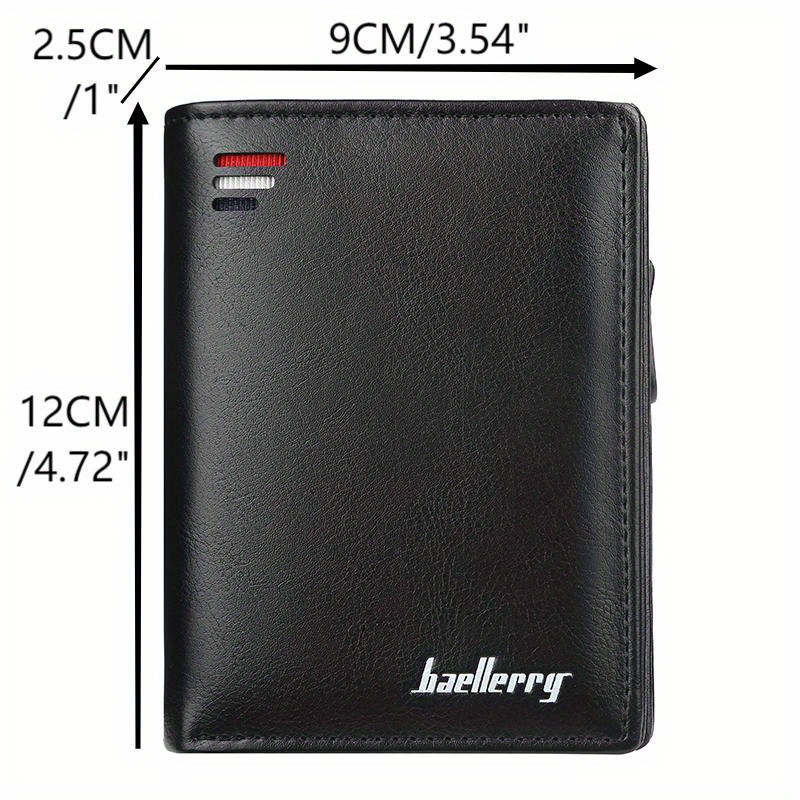 Baellerry, Billetera corta retro de negocios para hombres, con múltiples ranuras para tarjetas, cierre de cremallera y hebilla de cuero PU, Ideal para tarjetas bancarias, sólido en color oscuro para un toque de estilo y funcionalidad