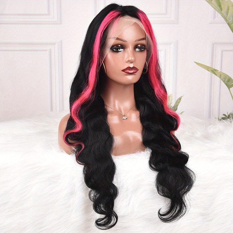 180% Density Highlight Black Body Wave Hair Wigs 13x4 Lace Frontal Wigs ...