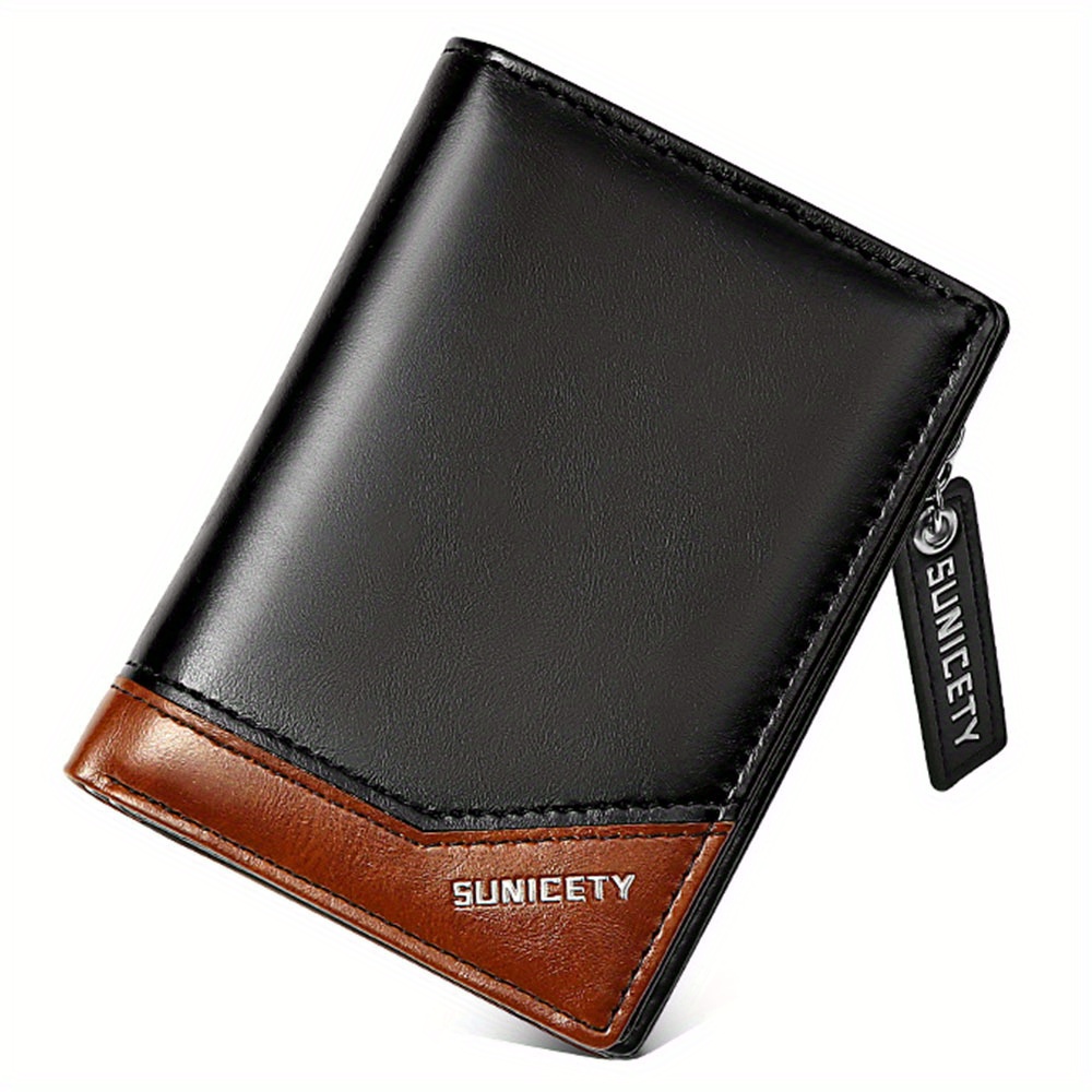 Men's Casual Pu Leather Wallet With Card Slots, Zipper Coin Purse, Money  Clip - Temu