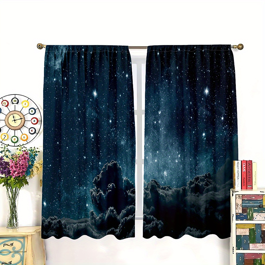Galaxy Shining Stars Black Cloud Curtains, Rod Pocket Outer Space