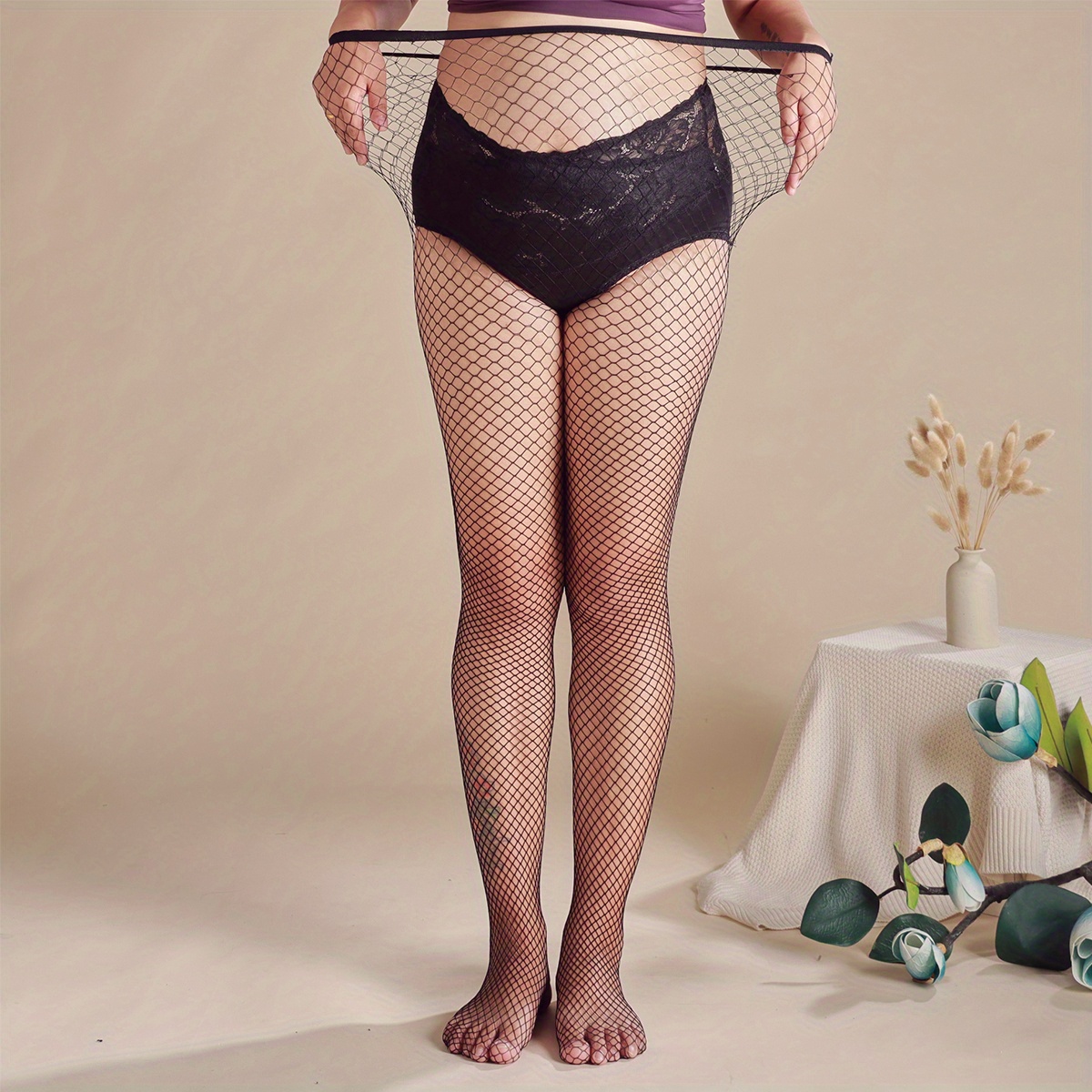 Plus Size Casual Stockings Women's Plus Small Fishnet High - Temu