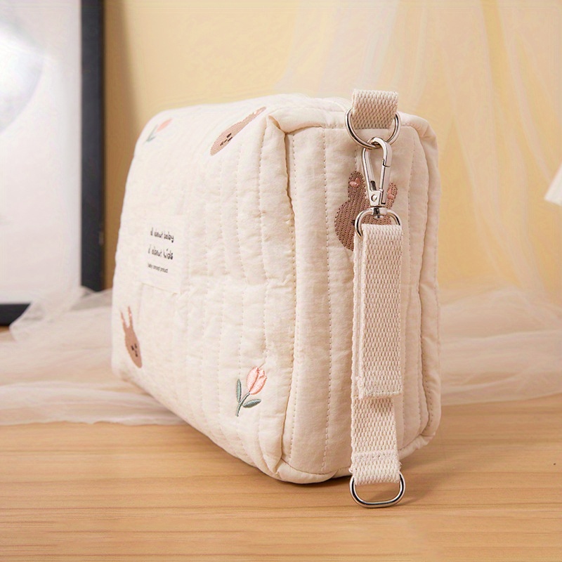 ins zipper embroidery cotton   bag baby stroller storage hanging bag diaper bottle finishing bag   bag details 4