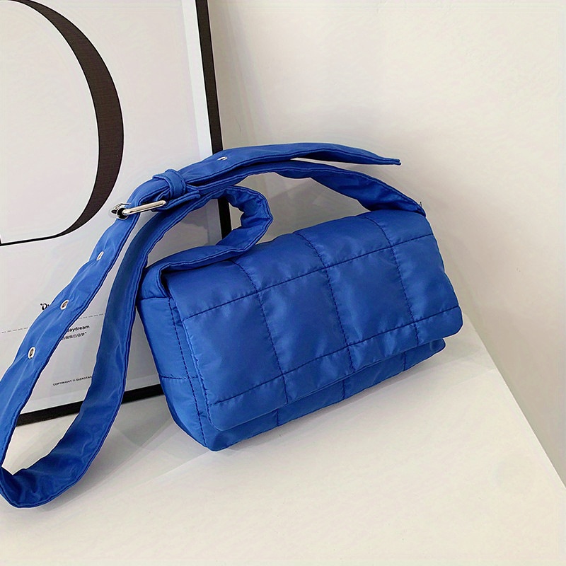 Baby Blue Quilted Nylon Crossbody Messenger Bag