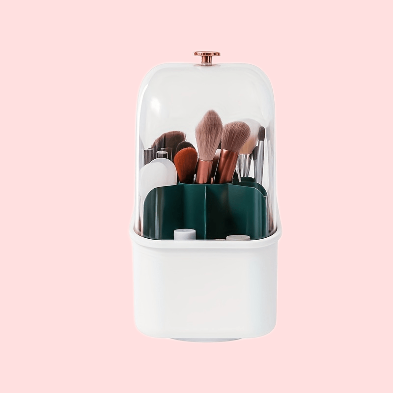 Owfeel Porta brochas de maquillaje, con tapa, organizador de brochas de  maquillaje transparente, contenedor giratorio a prueba de polvo para  brochas
