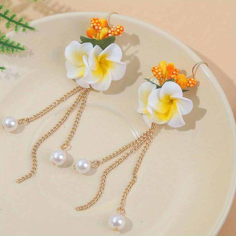 TEMU Cute Tassel Three-dimensional Flower Dangle Earrings Bohemian Temperament Alloy Material Holiday Wedding Party Engagement