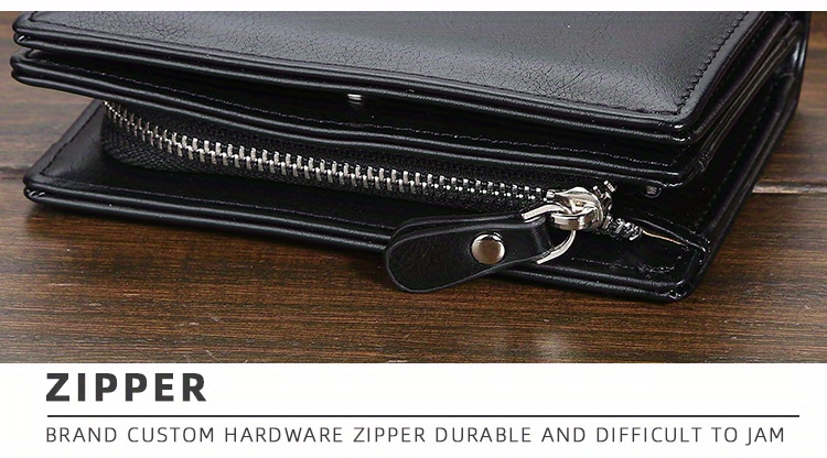 Baellerry, Billetera corta retro de negocios para hombres, con múltiples ranuras para tarjetas, cierre de cremallera y hebilla de cuero PU, Ideal para tarjetas bancarias, sólido en color oscuro para un toque de estilo y funcionalidad