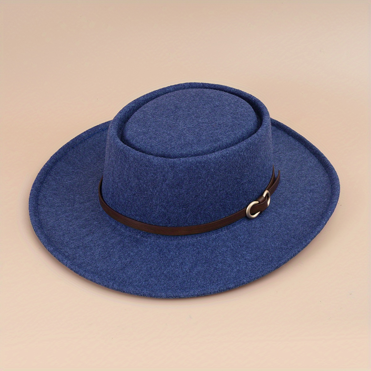 Buckle Flat Top Hat Wide Brim Sunshade Woolen Jazz Hat
