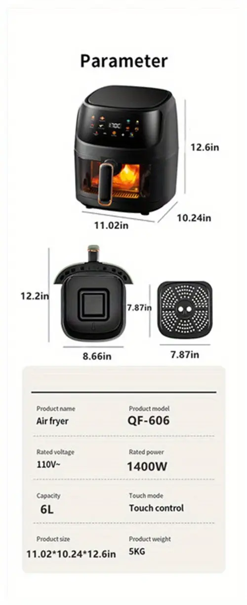 air fryer large colorful touch screen electric fryer 6l capacity working time and temperature adjustable multifunctional convenient air fryer for home details 16