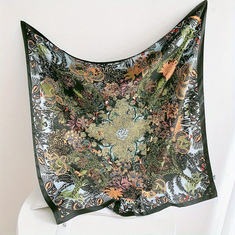 Boho Floral Print Silk Square Scarf Neckerchief Vintage Head Wrap
