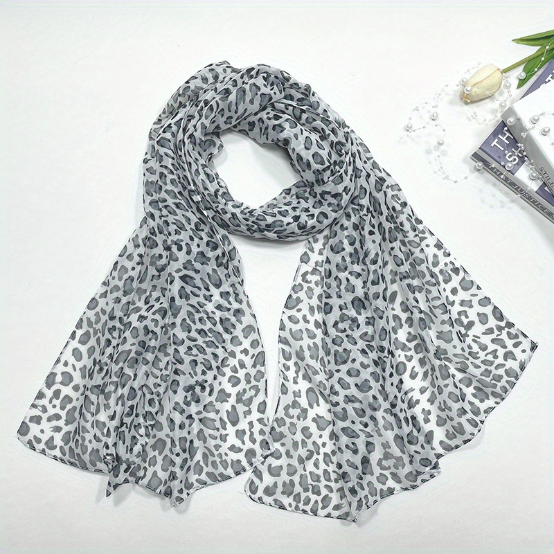 Leopard Print Scarf Elegant Thin Gauze Shawl Casual Thin - Temu Canada