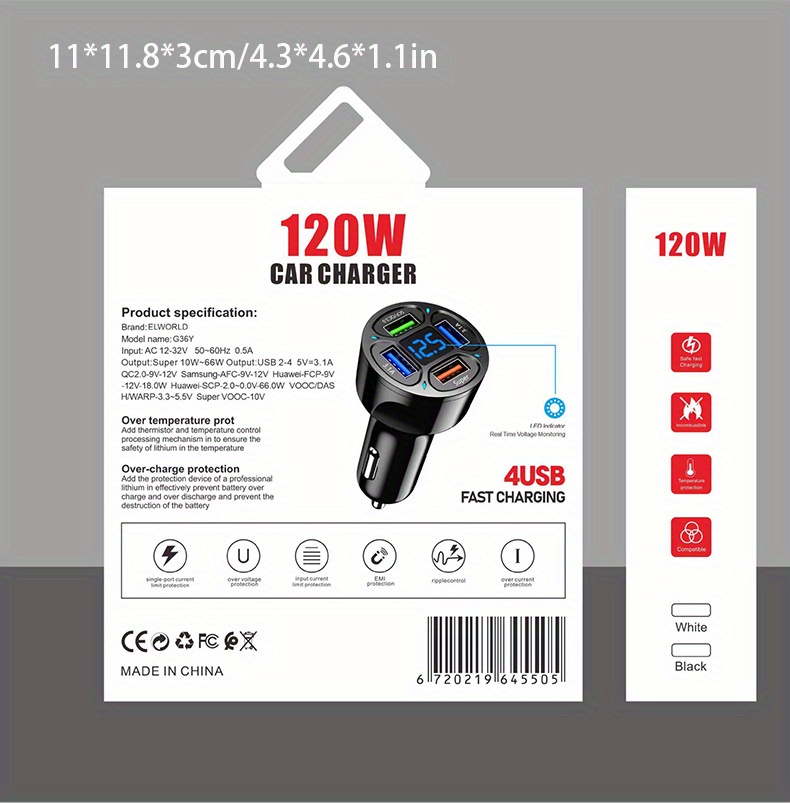Car Charger Fast Charging 4 Usb Digital Display Car Fast - Temu