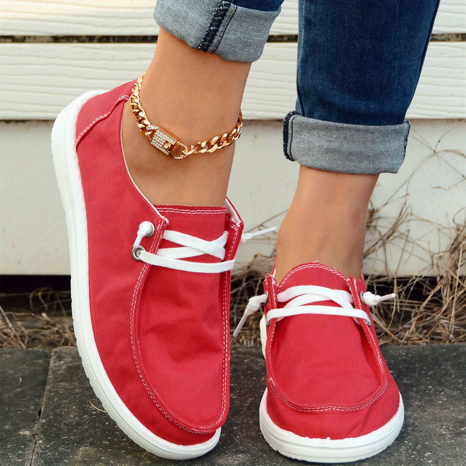 Red canvas shoes sales women