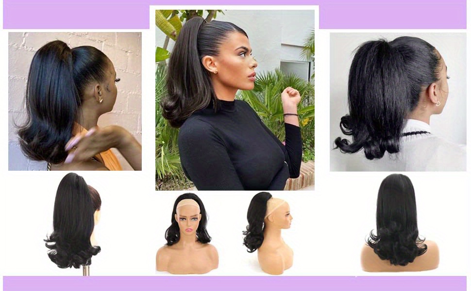   straight drawstring ponytail synthetic hair extensions tail warping ponytail hair for natural fluffy   straight ponytai details 2