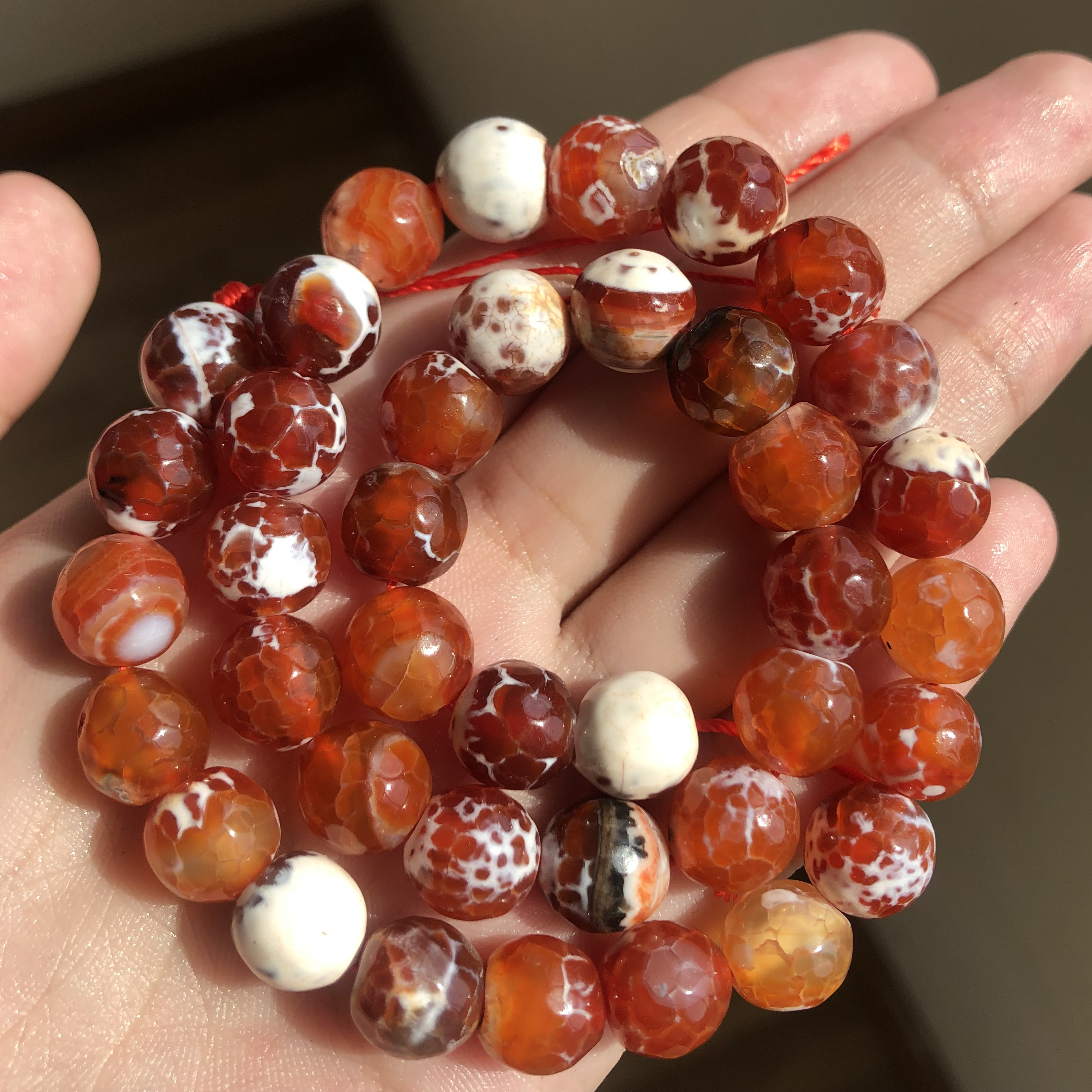 Red Faceted Agate Natural Stone Beads Crystal Round Loose Spacer Bead For  Jewelry Making DIY Needlework Bracelets Necklace 4-12MM