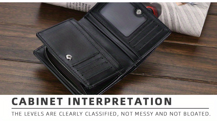 Baellerry, Billetera corta retro de negocios para hombres, con múltiples ranuras para tarjetas, cierre de cremallera y hebilla de cuero PU, Ideal para tarjetas bancarias, sólido en color oscuro para un toque de estilo y funcionalidad