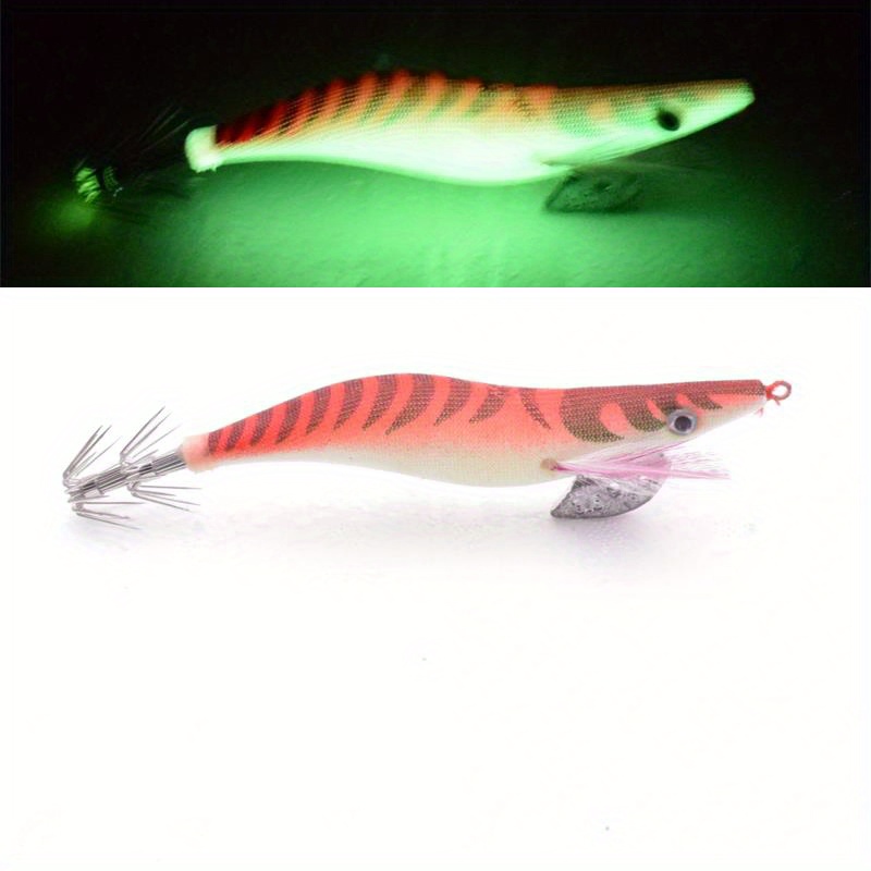 1pc Wooden Shrimp & Squid Fishing Hook With Luminous Soft Legs And Beads  For Catching Lobster