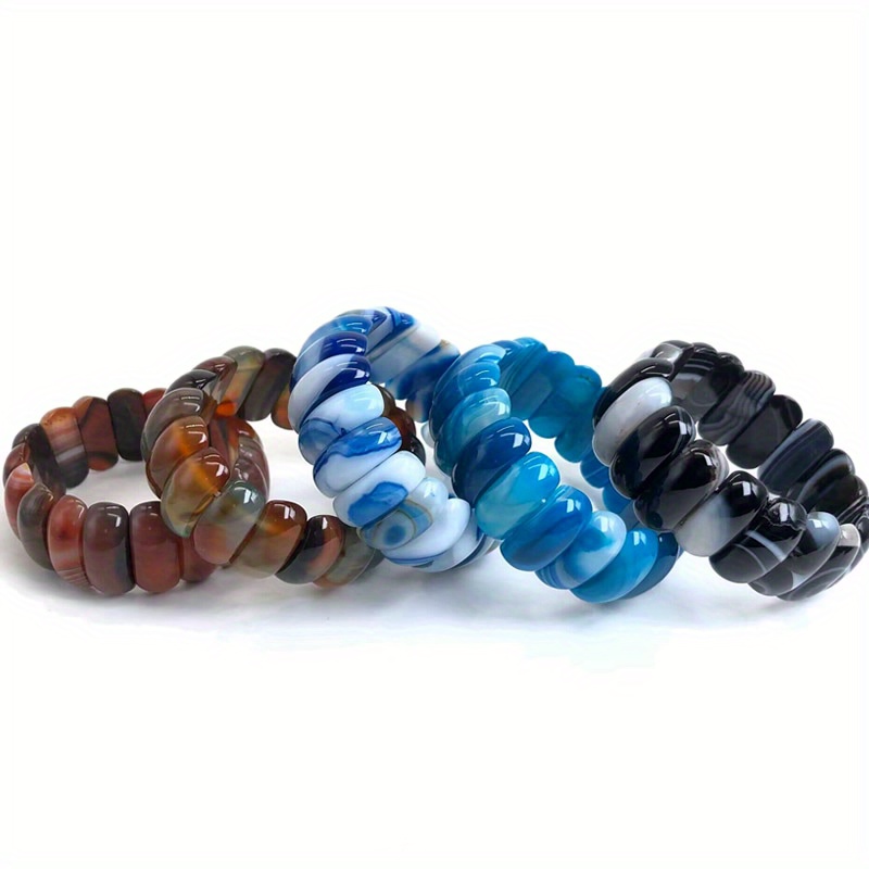 10X25Mm Natural Agate Beaded Bracelets - Colorful Striped Botswana Agate