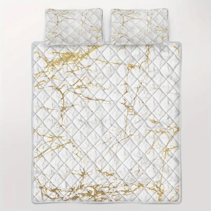 3pcs marble golden printed bedspread set for teen women men bedspread set for bedroom dorm room 1 bedspread 2 pillowcase without core details 1