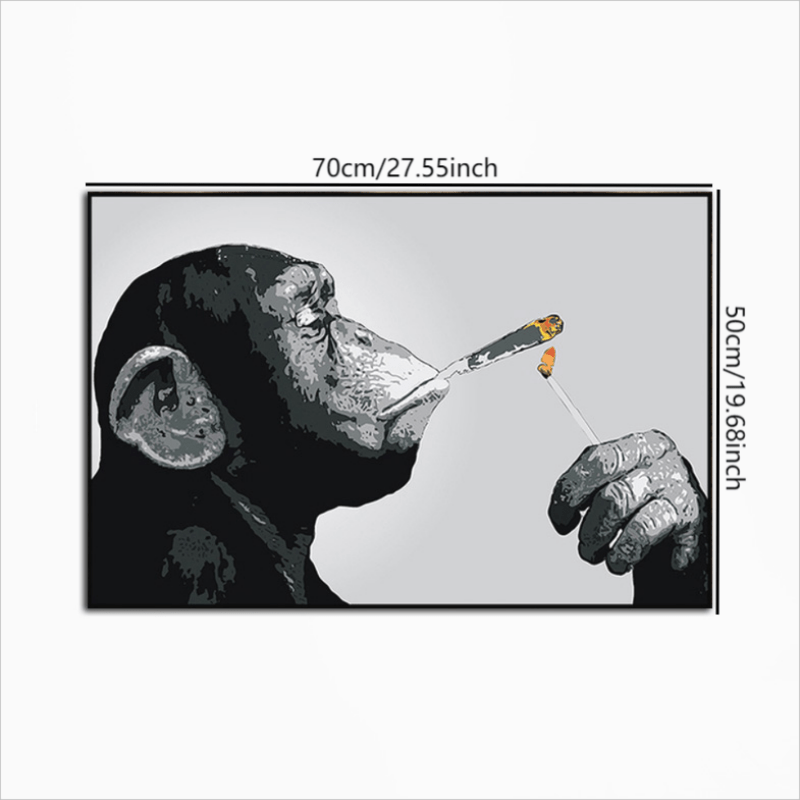 抽象動物アートキャンバス絵画猿オランウータン喫煙葉巻ポスター